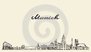 Munich skyline, Germany vector city drawn sketch