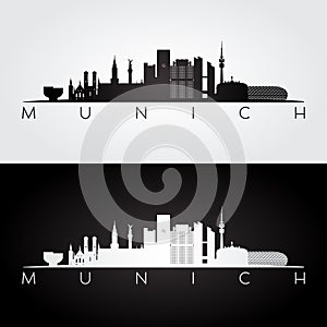 Munich skyline and landmarks silhouette