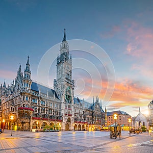 Munich skyline with Marienplatz town hall in Germany