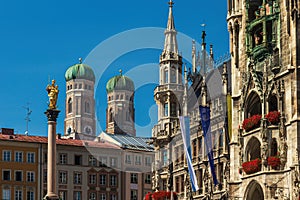 Munich skyline with Marienplatz town hall in Germany