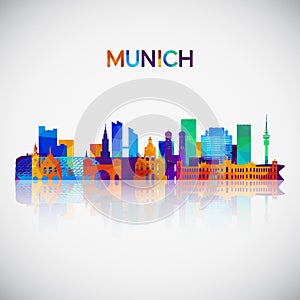 Munich skyline silhouette in colorful geometric style.