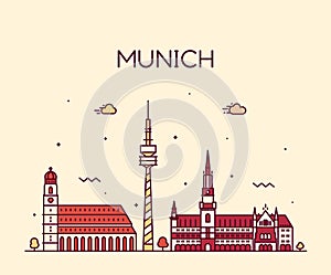 Munich skyline vector illustration linear style