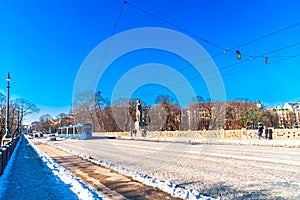 Munich - Tramway over Isar bridge in Munich photo