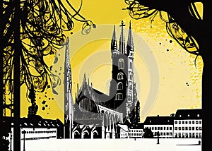 Munich Travel Illustration, Germany Tourism Concept, Western Europe Drawing Imitation, AI Generative Content