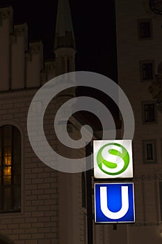 Munich underground / metro signs at night
