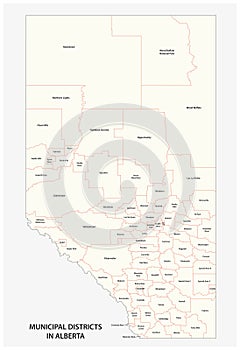 Municipal districts in Alberta Canada vector map photo