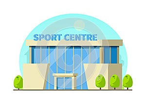 Municipal Gym buildings. Fitness center modern architecture building, sport house in summer urban landscape of cityscape cartoon