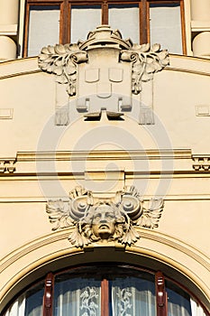 Municipal house architectonic detail, Art Nouveau, Prague, Czech Republic, sunny summer day photo