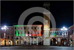 Municipal palace and main square of the city of Rovigo, in Veneto, Italy. Old town, night photography. photo