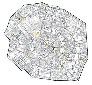 Satellite map of Milan, streets and building of area number 1, municipalities number one. Italy photo