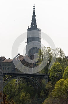 Munster cathedral and Kornhausbrucke bridge in Bern, Switzerland
