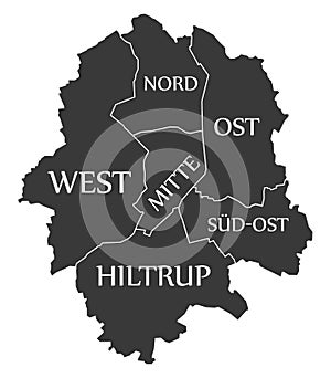 Munster City Map Germany DE labelled black illustration