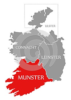 Munster red highlighted in map of Ireland