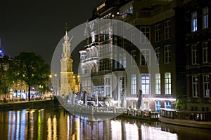 Munttoren at night in Amsterdam