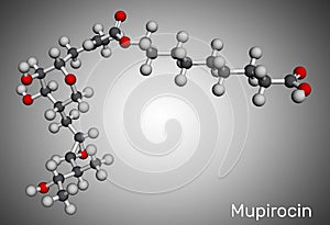 Mupirocin molecule. It is antibacterial ointment used to treat impetigo and skin infections. Molecular model. 3D rendering