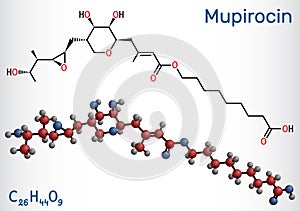 Mupirocin molecule. It is antibacterial ointment used to treat impetigo and skin infections. Structural chemical formula, molecule