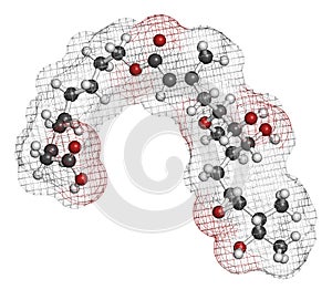 Mupirocin pseudomonic acid antibiotic drug molecule. Used topically against gram-positive bacteria.