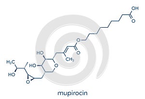 Mupirocin pseudomonic acid antibiotic drug molecule. Used topically against gram-positive bacteria. Skeletal formula.