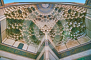 The muqarnas vault of Mir Emad Mosque`s portal, Kashan, Iran
