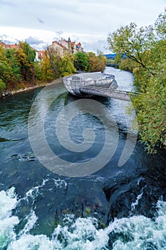 Mur river and Murinsel, Graz, Austria