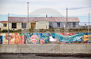 Mural art at Bahia Azul in Tierra del Fuego along the Strait of Magellan, Chile