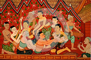 Mural Buddhist temple Thailand