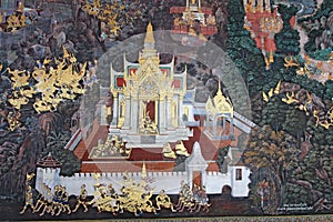 Mural in the cloisters at Wat Phra Kaew in Bangkok, Thailand