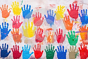 a mural of different handprints in various colors