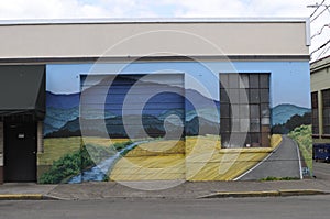 Mural of farmland on a building in Corvallis, Oregon