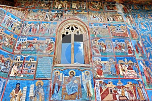 Mural Fresco Facade at Voronet Monastery photo