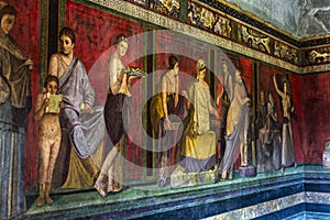 Mural fresco of the Villa of the Mysteries, Pompeii, Italy