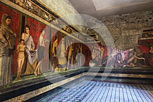 Mural fresco of the Villa of the Mysteries, Pompeii, Italy