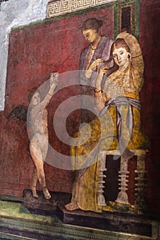 Mural fresco of the Villa of the Mysteries, Pompeii, Italy