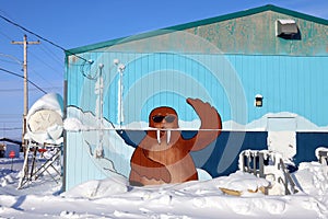 Mural in the main street in Cambridge Bay, Nunavut