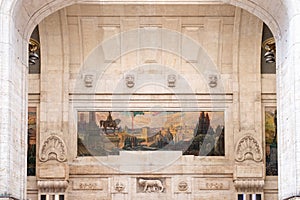 Mural Mosaic and Romulus & Remus Relief at Milano Centrale, Milan, Italy photo