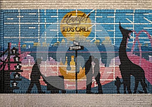 Mural on the outside of the location of the now closed Jed`s Grill in Oak Cliff, Dallas. photo