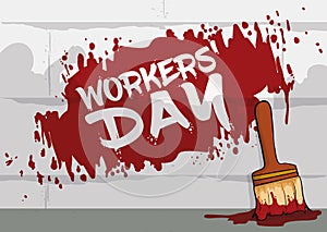 Mural Painted in Workers' Day Commemorative March, Vector Illustration
