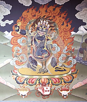 Mural painting at the Trashi Chhoe Dzong, Thimphu, Bhutan