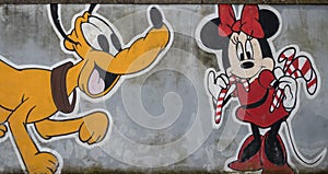 Mural with Pluto and Minnie mouse