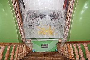 Mural and stairs in the goverment palace in Merida Yucatan