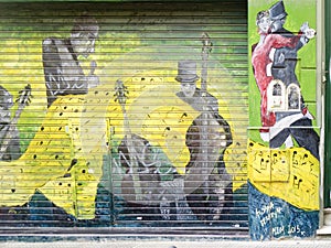 Mural of tango dancer with musicians in San Telmo, an old part of Buenos Aires