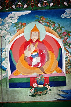 Mural Thangka painting of XII Dalai Lama photo