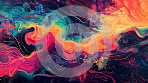 A mural of vibrant swirling colors and patterns created using brainwave data collected from the artists interactions photo
