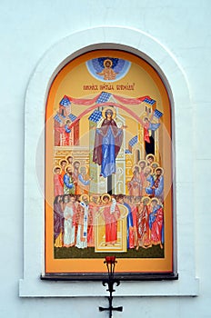 The mural on the wall of St. Elijah Church in Vyb