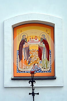 The mural on the wall of St. Elijah Church, Vyborg