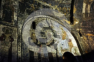 Murals of the Church of the Dormition in Vardzia cave monastery in Georgia