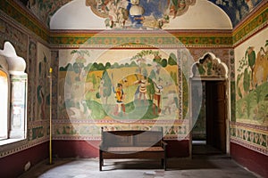 murals depicting scenes from the past, such as historical battles or royal coronations