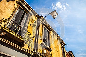 MURANO, ITALY - AUGUST 19, 2016: Famous architectural monuments and colorful facades of old medieval buildings close-up