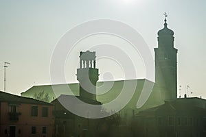 Murano, Italy evening view of Campanile silhouettes