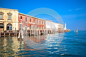 Murano waterfront and lighthouse view, Island in Venice archipelago